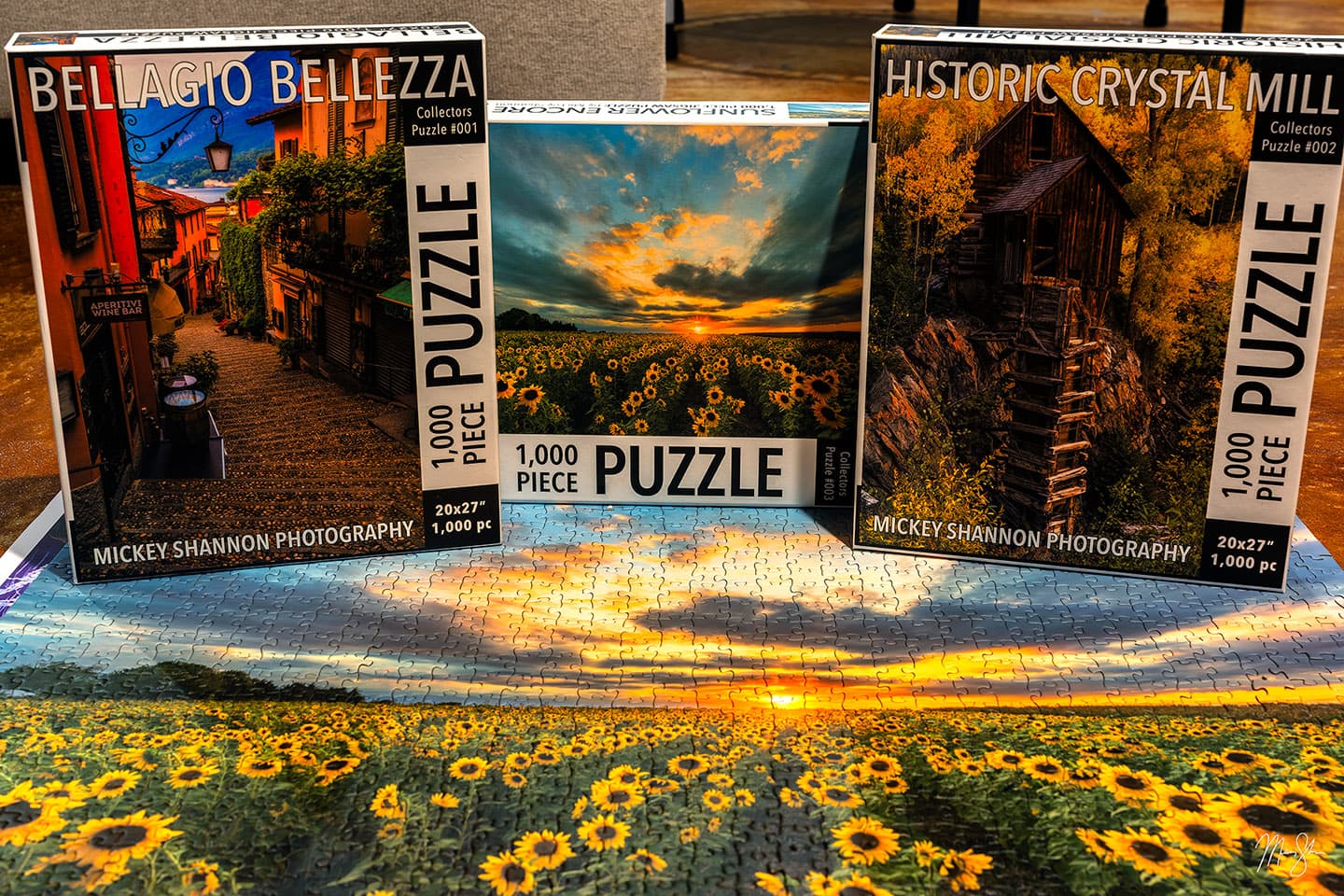 Fine art photography puzzles featuring iconic landscapes from Kansas, Colorado, and Italy.