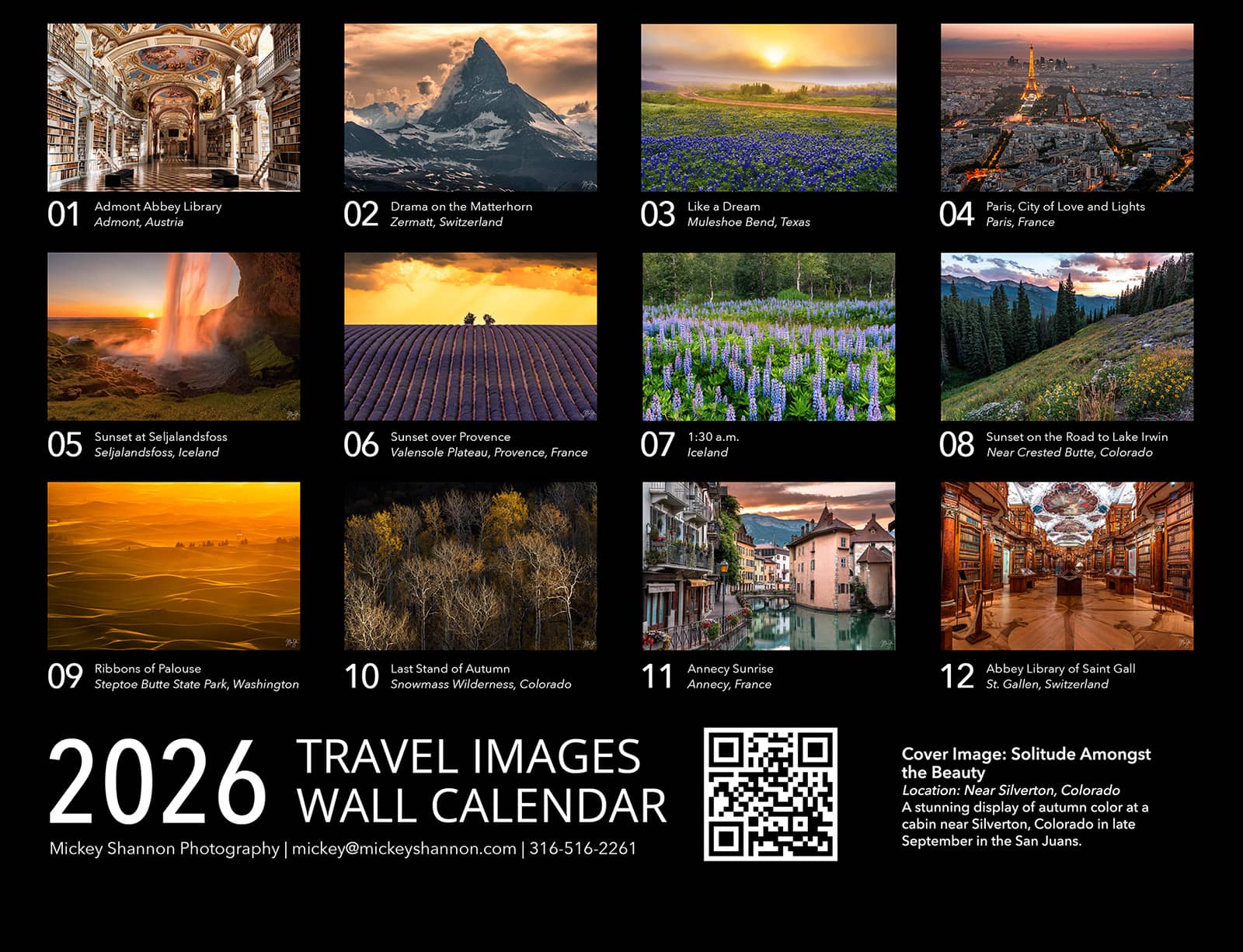 2026 Travel Photography Wall Calendar Back Cover