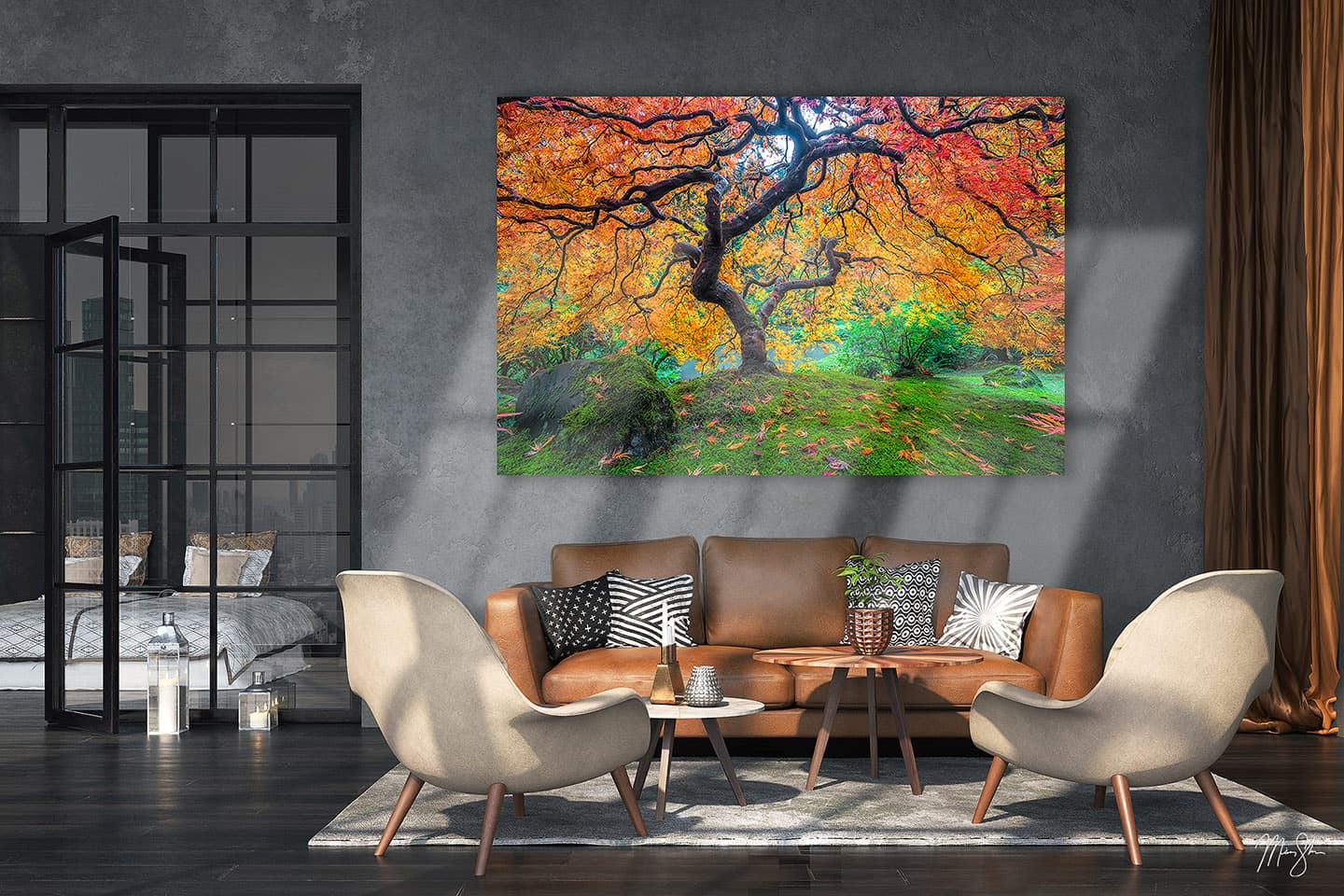 A mockup that shows a Japanese Maple tree acrylic print with standard acrylic