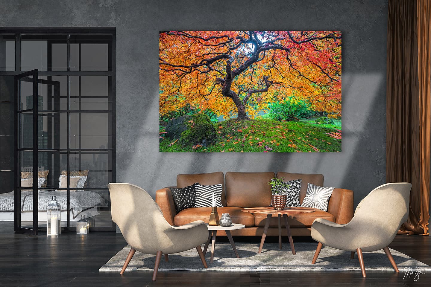 A mockup that shows a Japanese Maple tree acrylic print with TruLife acrylic