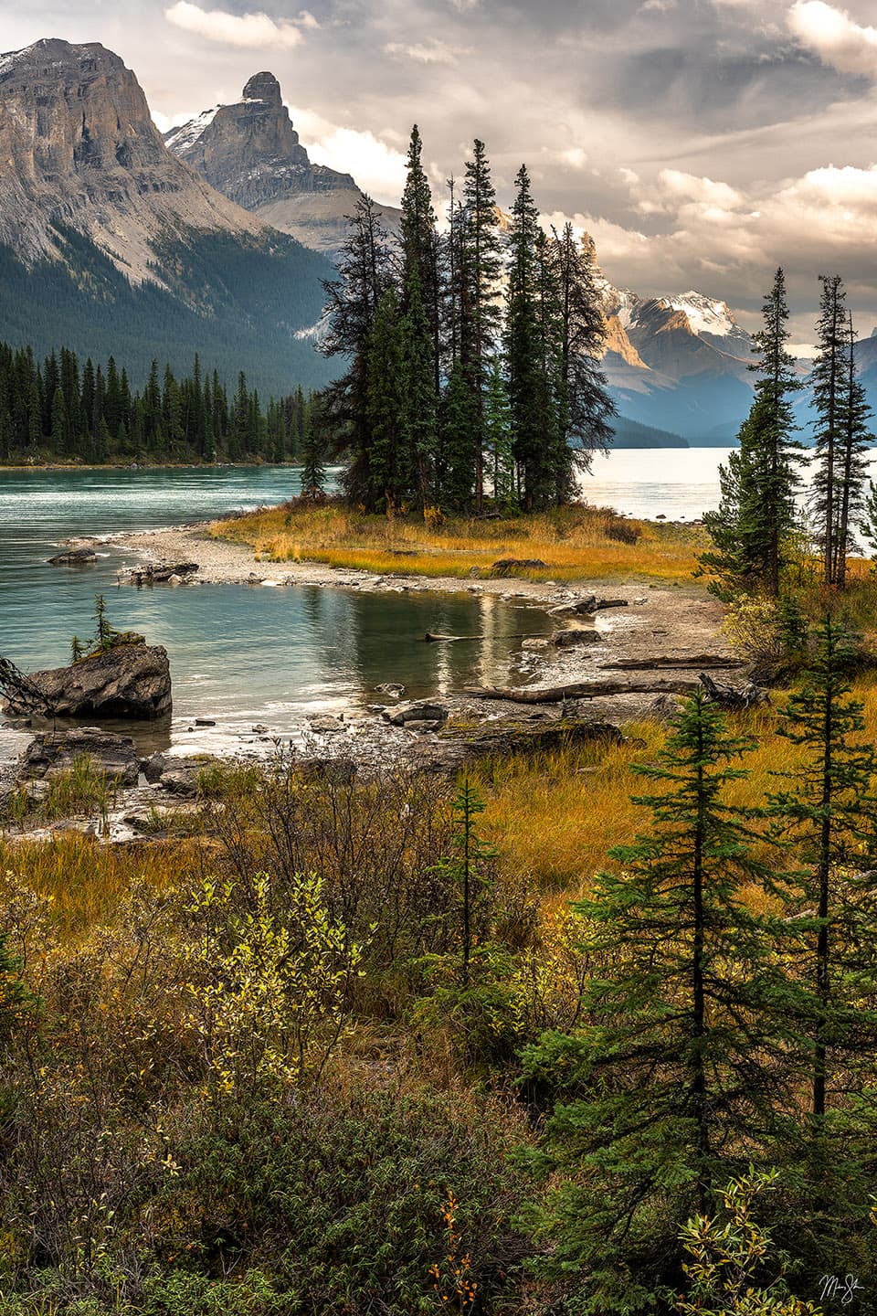 Autumn at Spirit Island Vertical - Spirit Island, Maligne Lake, Jasper National Park, Alberta, Canada