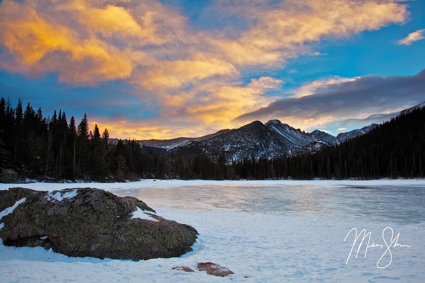 Bear Lake Winter Sunset - Bear Lake, Rocky Mountain National Park, Colorado