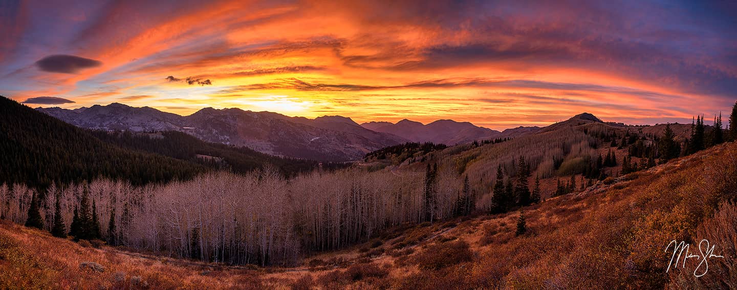 A vivid autumn sunset near Guardsman Pass above Big Cottonwood Canyon