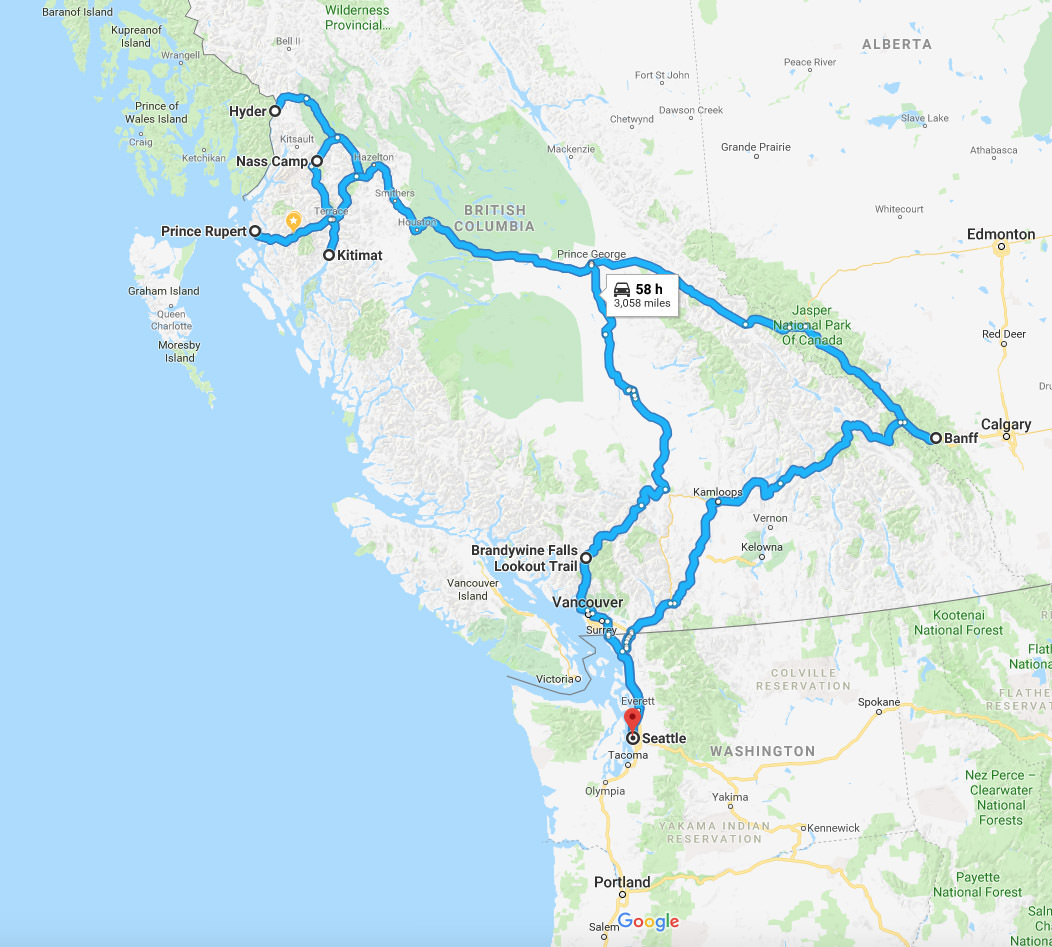 Hyder, Alaska and the Salmon Glacier Road Trip Map