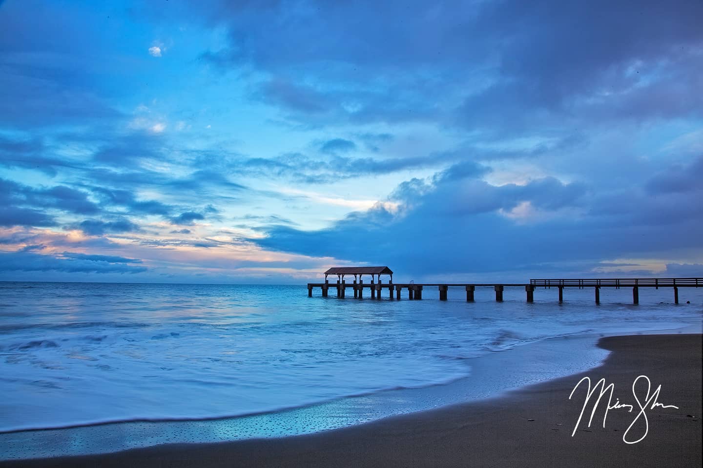 Blue Hour at Waimea Bay Pier - Waimea Bay, Waimea, Kauai, Hawaii