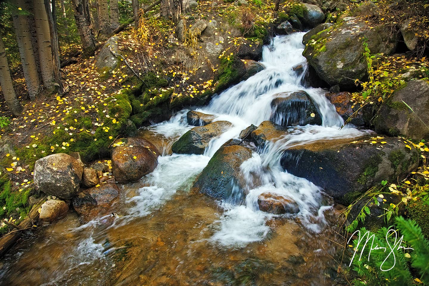 Boulder Brook Autumn Waterfalls - Boulder Brook, Rocky Mountain National Park, Estes Park, Colorado