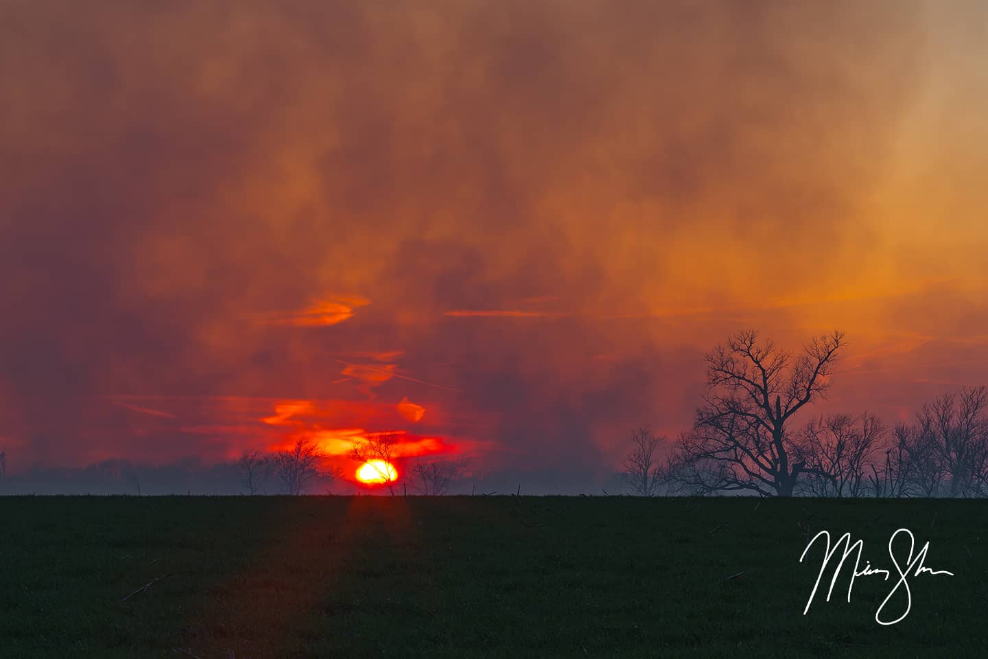 Burning Flint Hills Sunset - East of Marion, Kansas