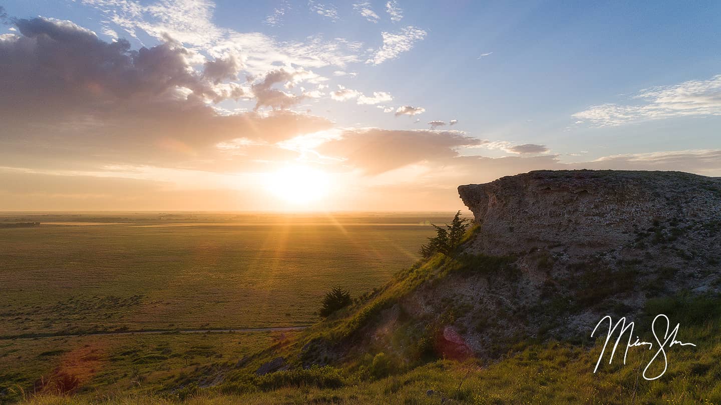 Castle Rock Badlands Aerial Sunrise - Castle Rock, Larrabee, Kansas