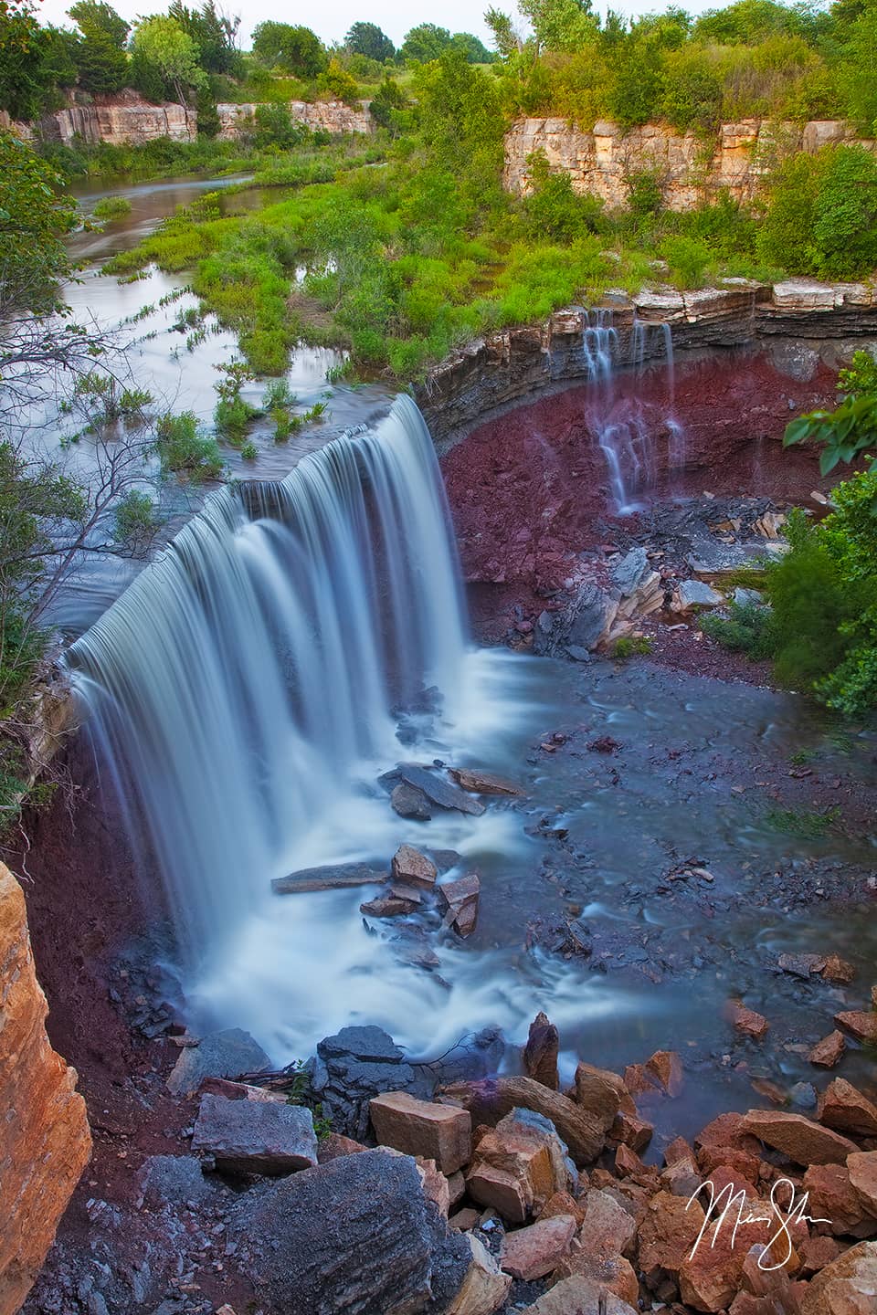 Cowley State Fishing Lake Waterfall - Cowley State Fishing Lake, near Arkansas City, Kansas