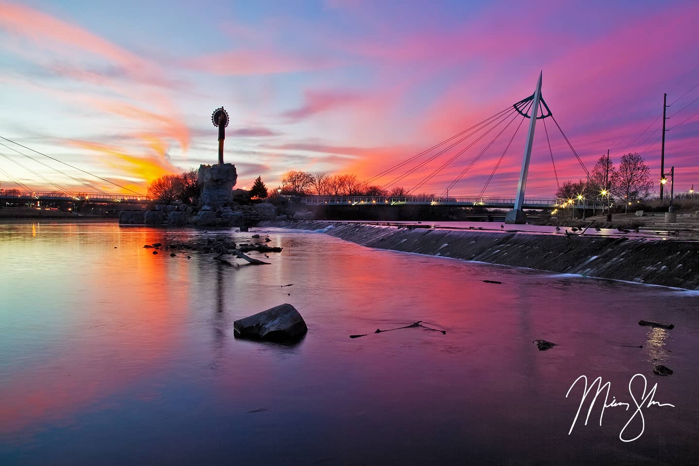 Fire and Ice at the Keeper of the Plains - Keeper of the Plains, Wichita, Kansas