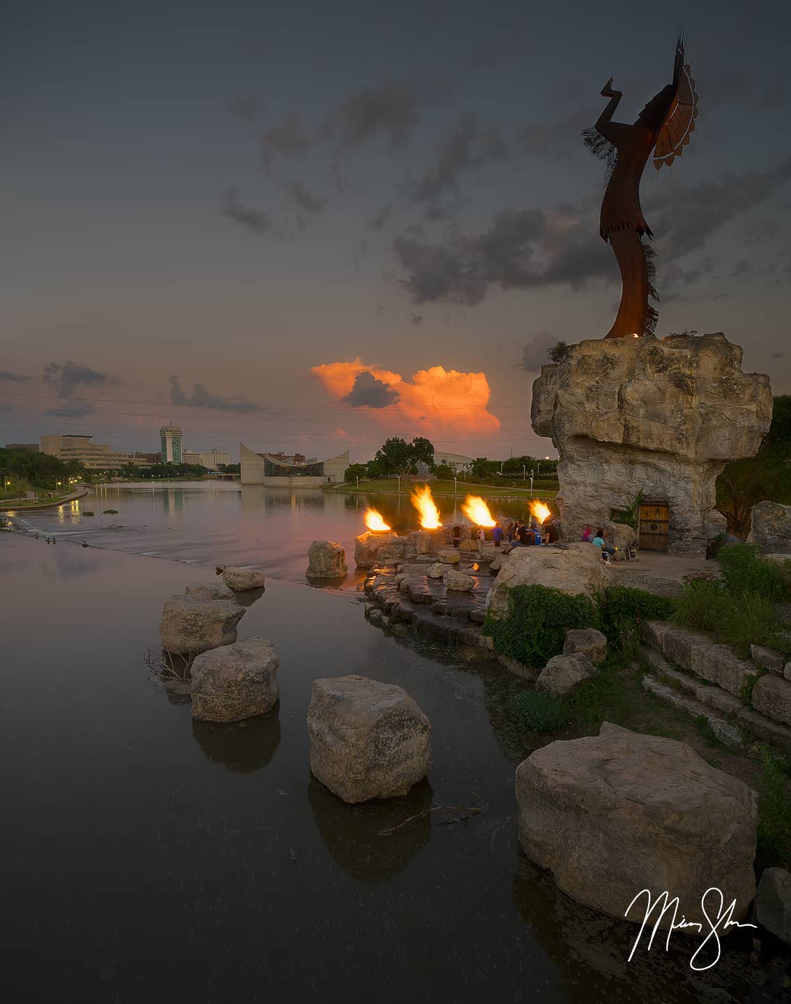 Fire and Storm at the Keeper - The Keeper of the Plains, Wichita, Kansas