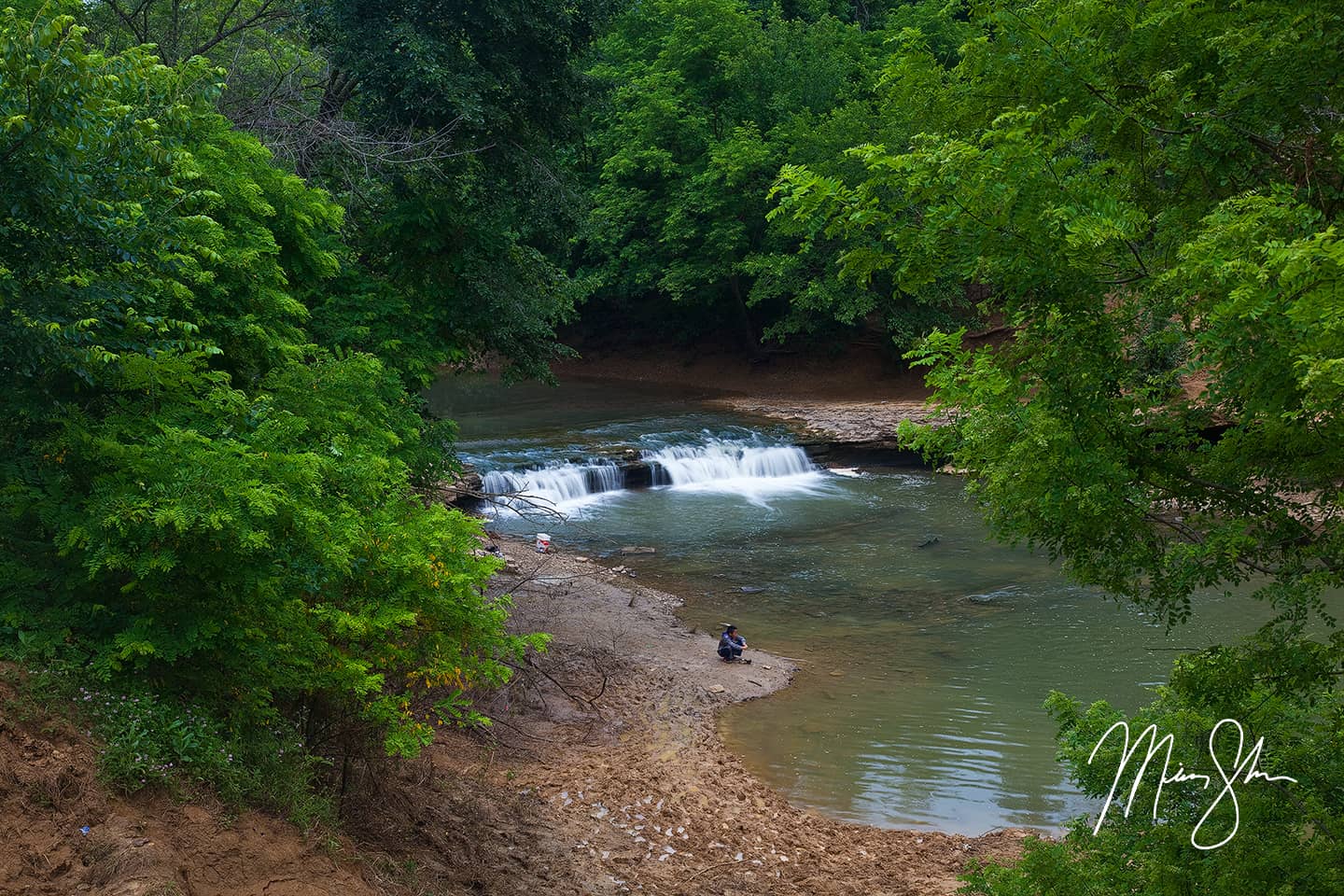 Fishing at Wakarusa River Falls - Clinton Lake, Kansas