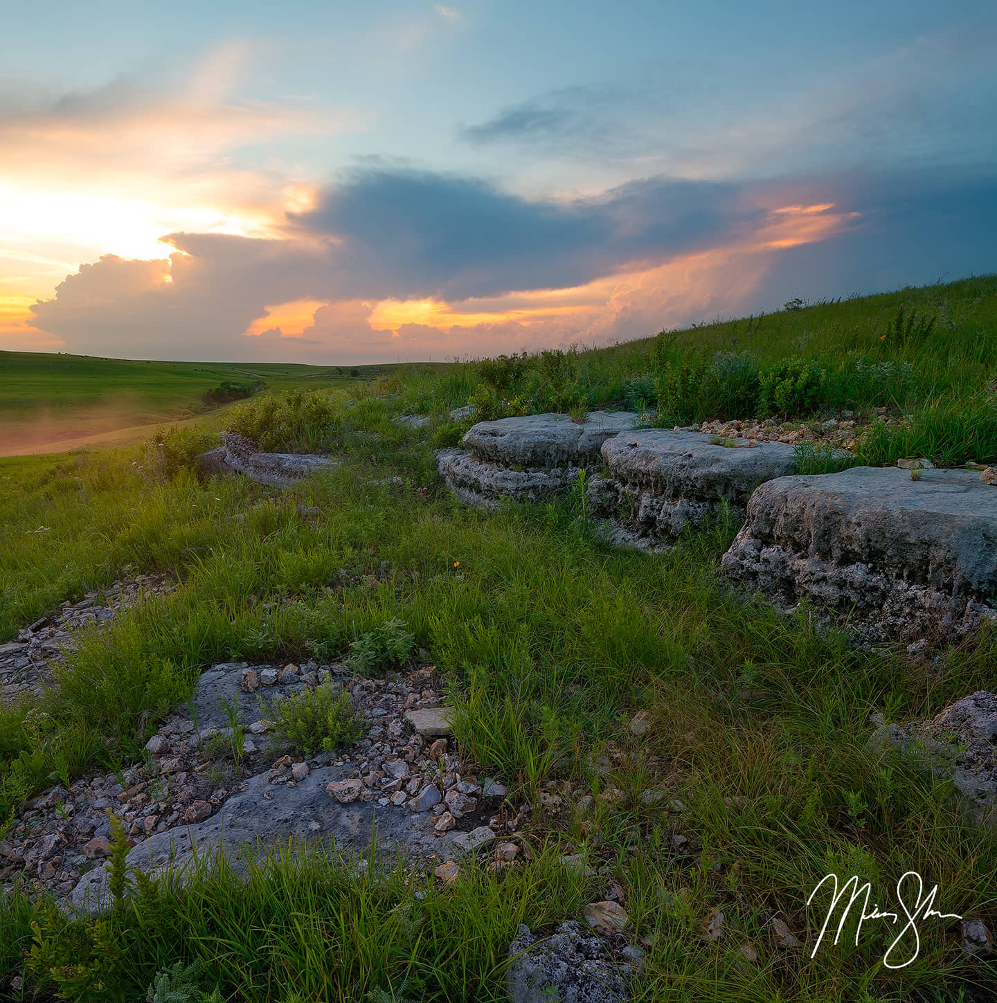 Flint Hills Stormy Sunset - Texaco Hill, The Flint Hills, Kansas