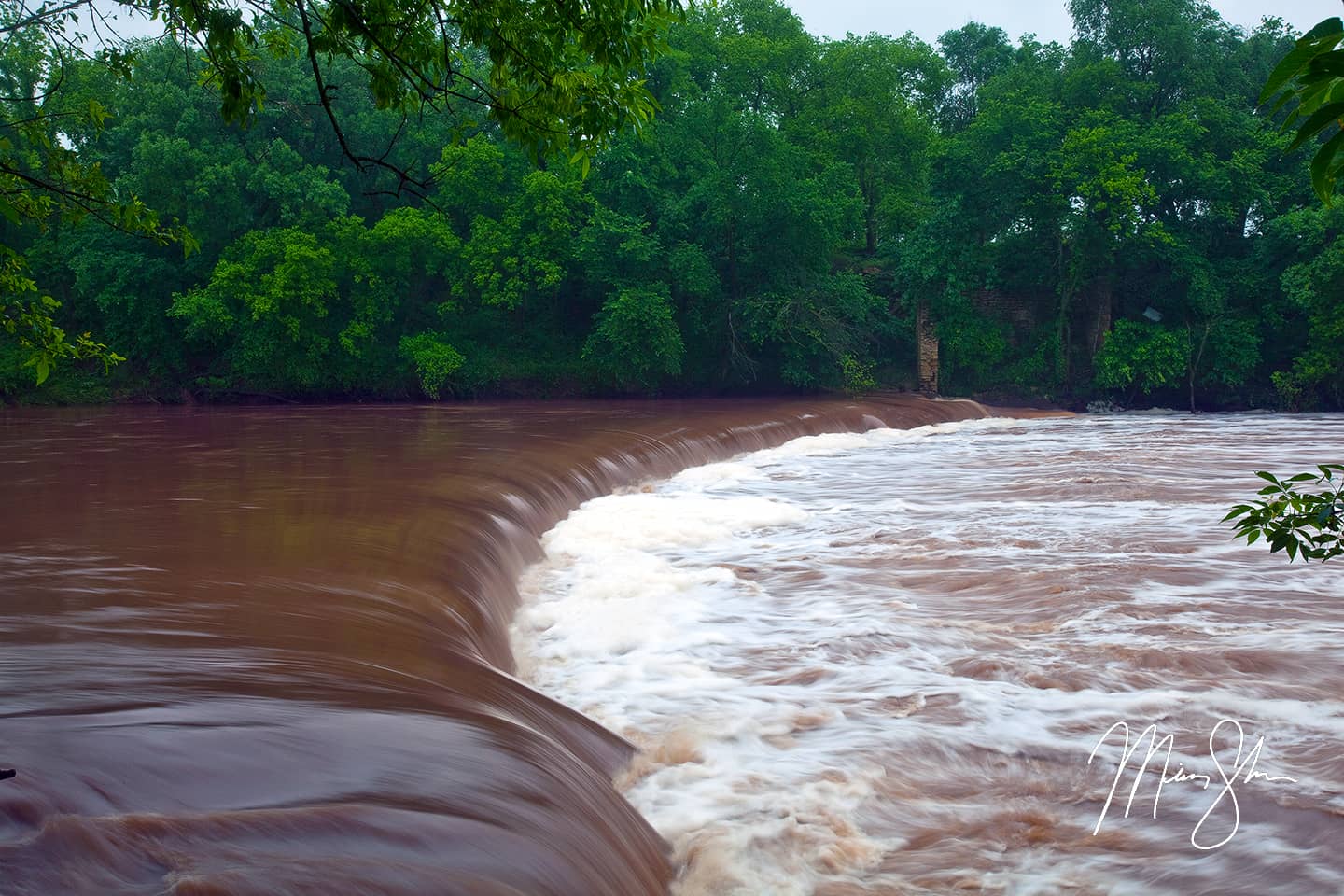 Flooded Drury Dam Waterfall - Drury Park, Drury, Kansas