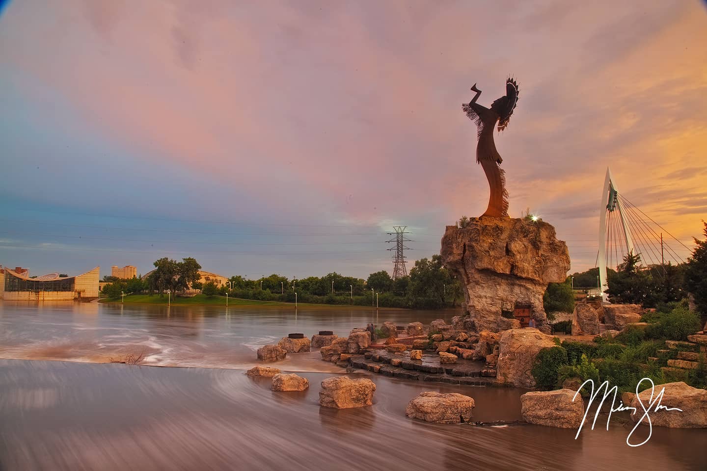 Flooded Keeper of the Plains - Keeper of the Plains, Wichita, Kansas