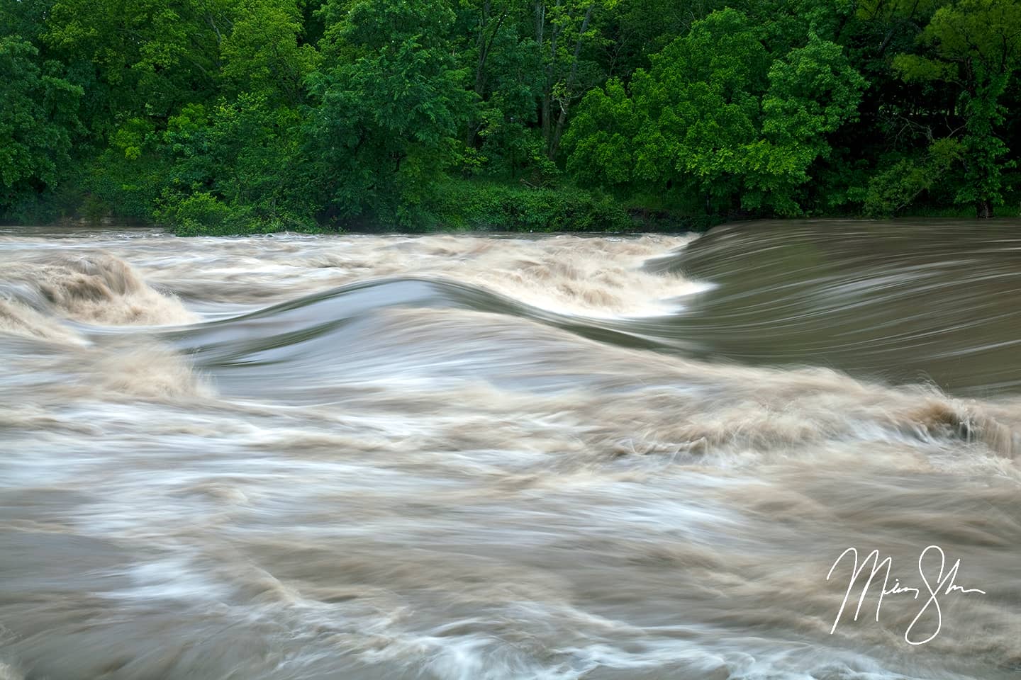 Flooded Walnut River at Tunnel Mill Dam - Tunnel Mill Dam, Winfield, Kansas