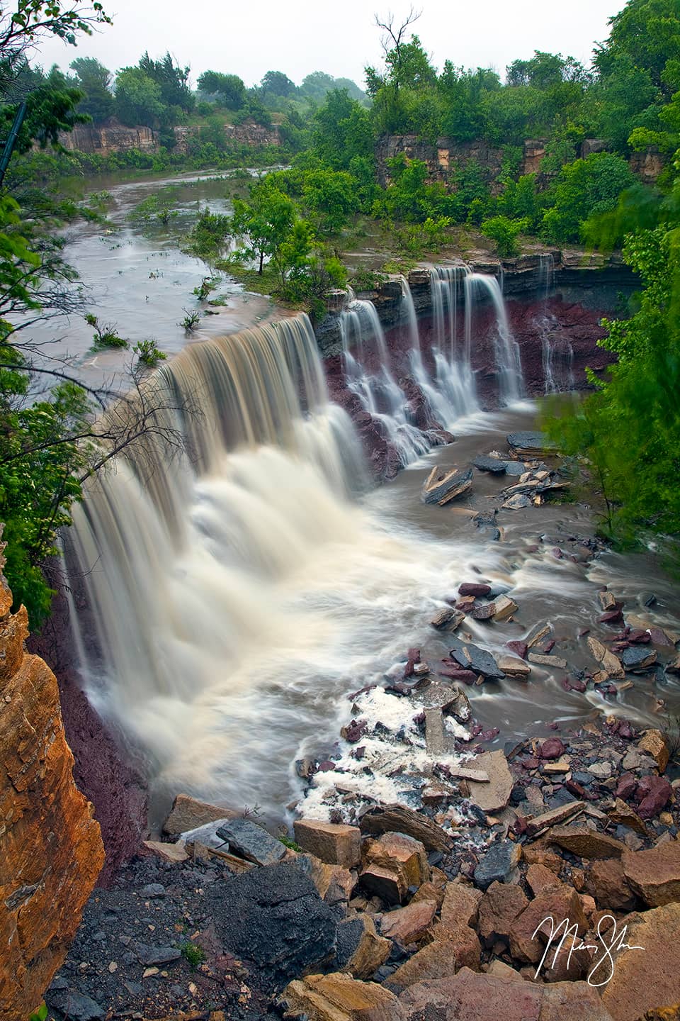 Foggy Cowley Falls - Cowley State Fishing Lake Waterfall, Kansas