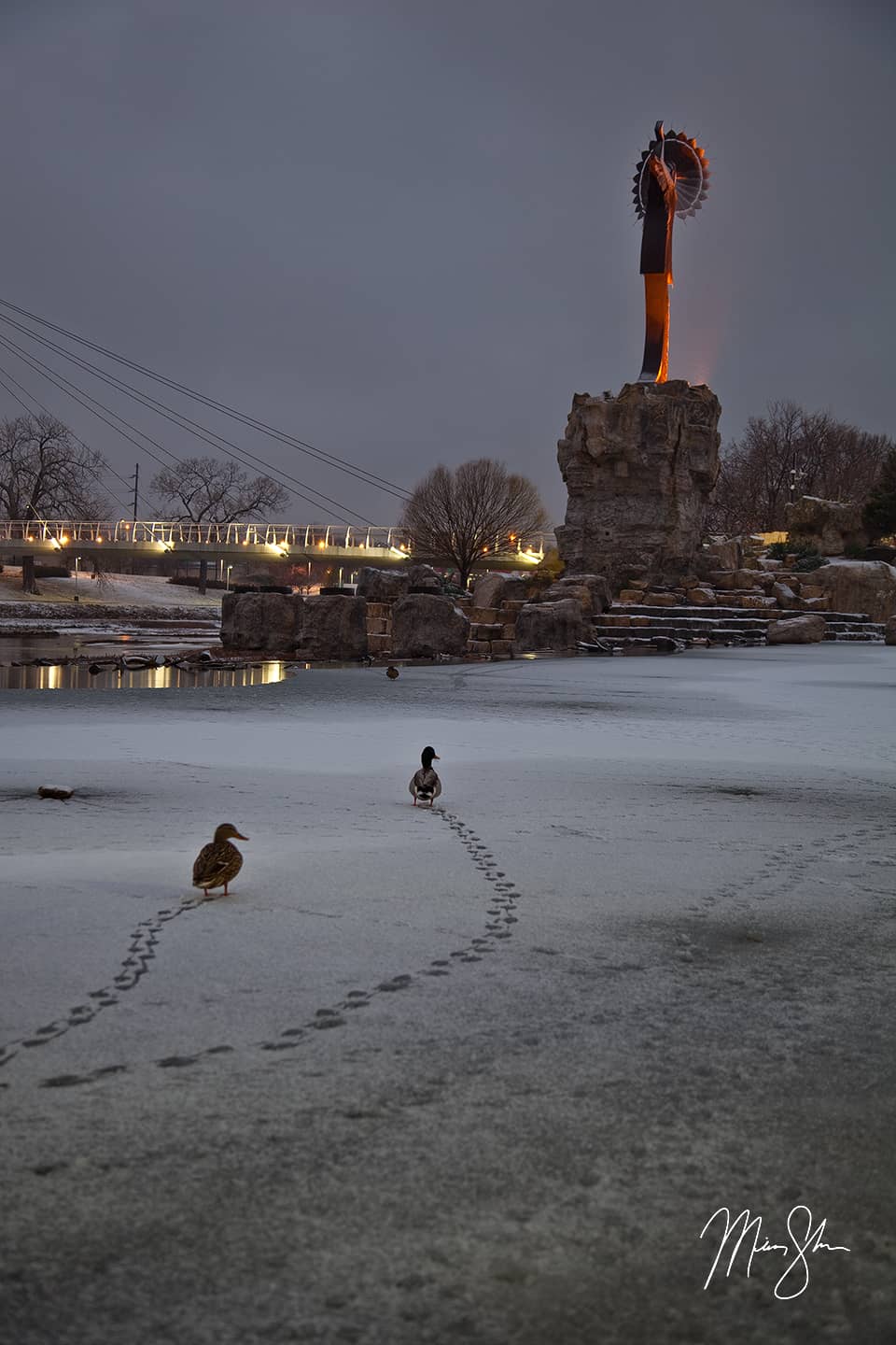 Footprints In The Snow - Keeper of the Plains, Wichita, Kansas