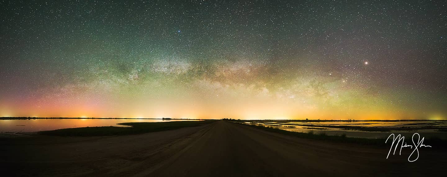 Kansas Aurora Borealis Milky Way Panorama - Quivira National Wildlife Refuge