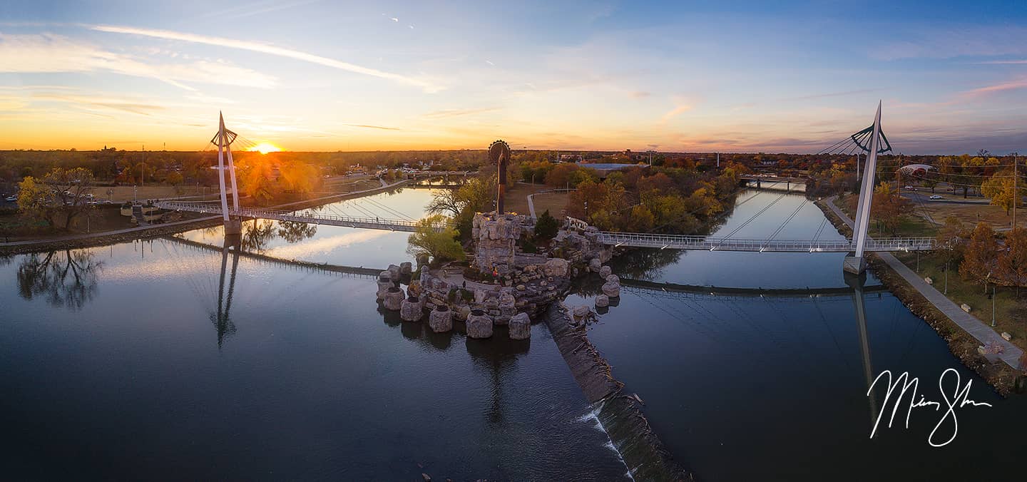 Keeper of the Plains Aerial Autumn Sunset - The Keeper of the Plains, Wichita, Kansas