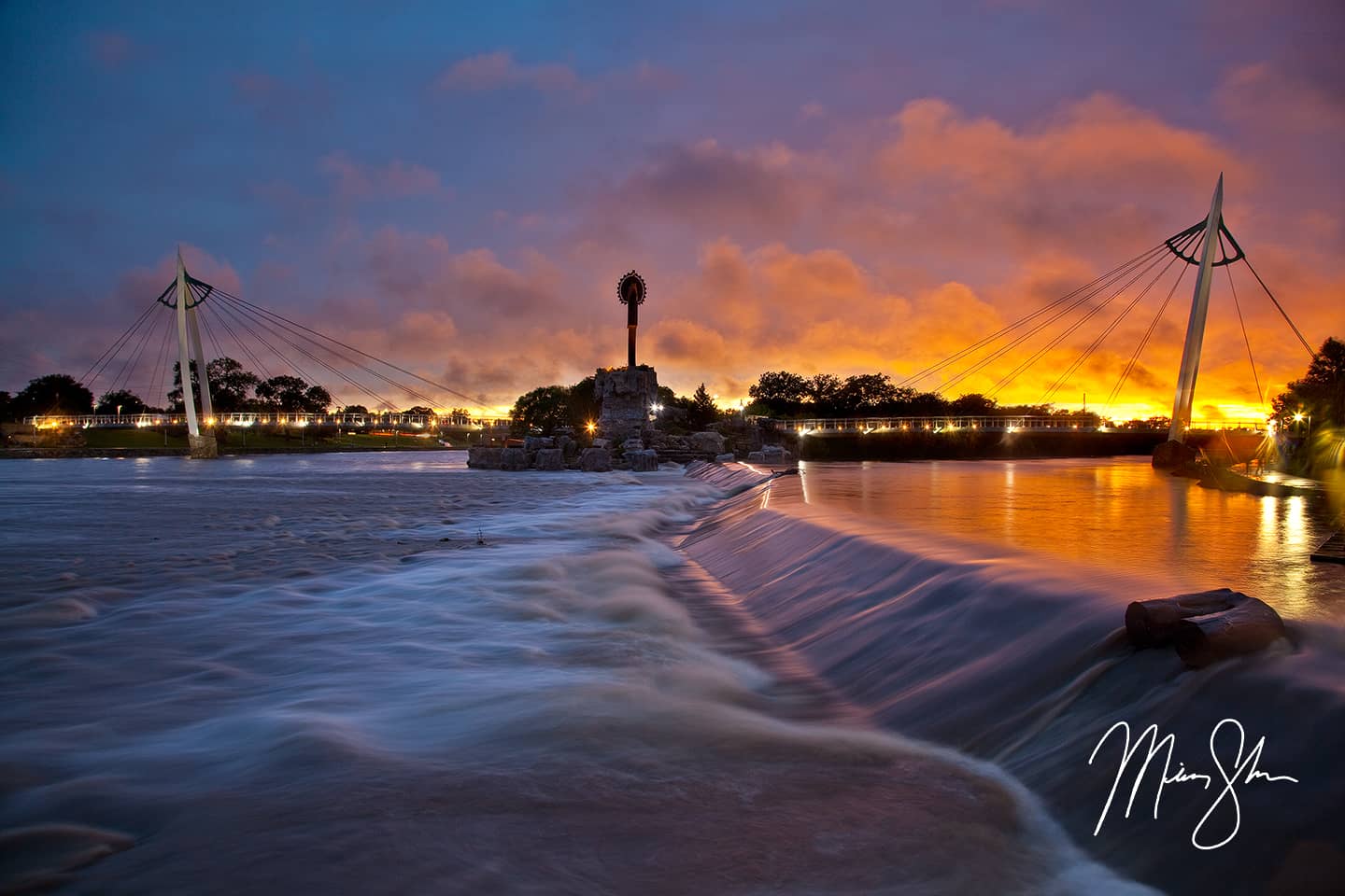 Keeper of the Plains Fiery Sunset - Keeper of the Plains, Wichita, Kansas