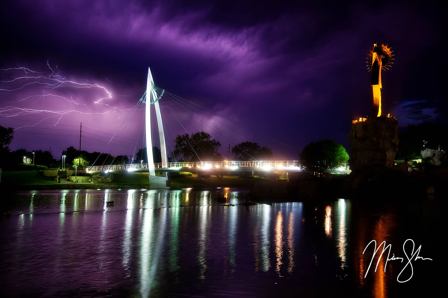 Keeper of the Plains Lightning - Wichita, Kansas