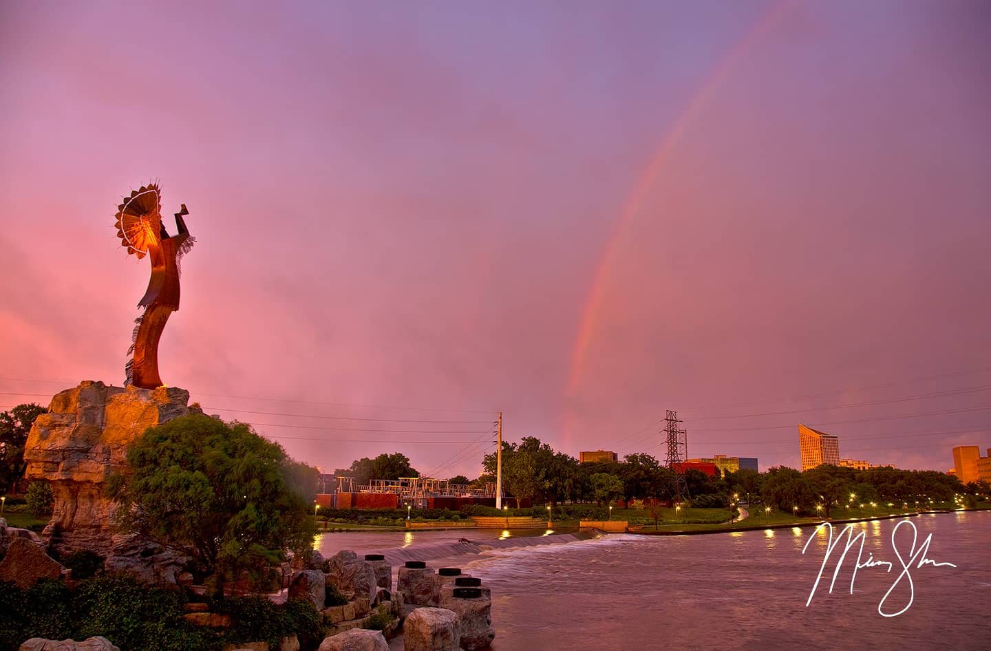 Keeper of the Plains Rainbow Sunset - Keeper of the Plains, Wichita, Kansas