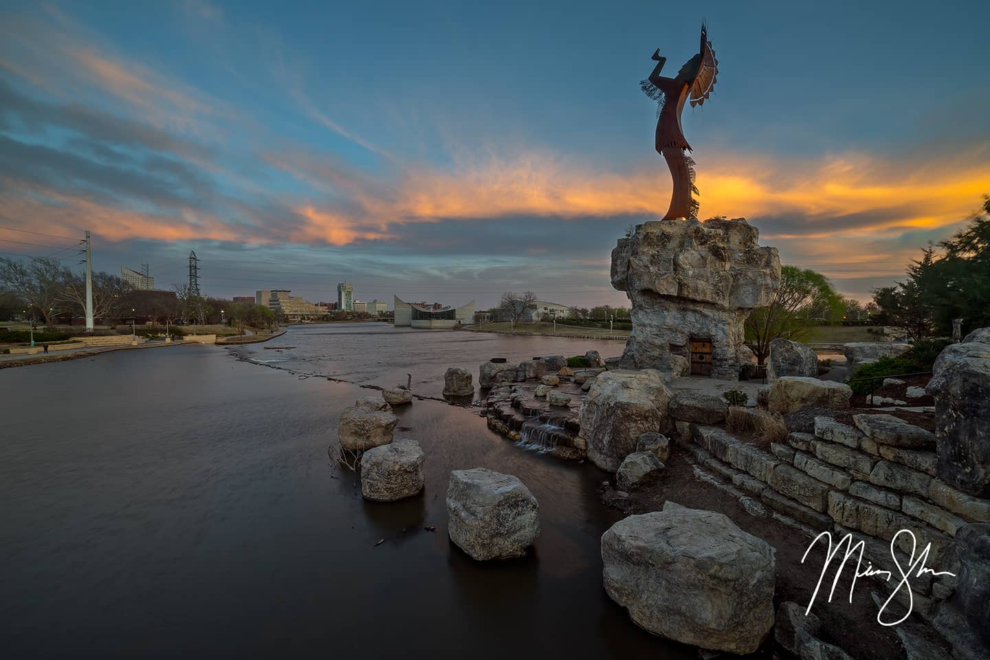 Keeper of the Plains Spring Sunset - Keeper of the Plains, Wichita, Kansas