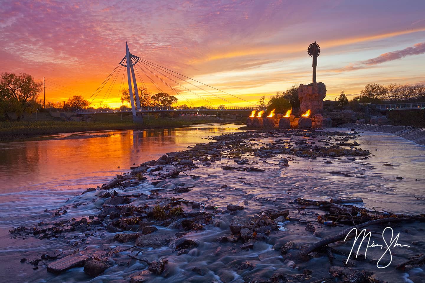 Keeper Of The Plains Sunset Fire - Wichita, Kansas