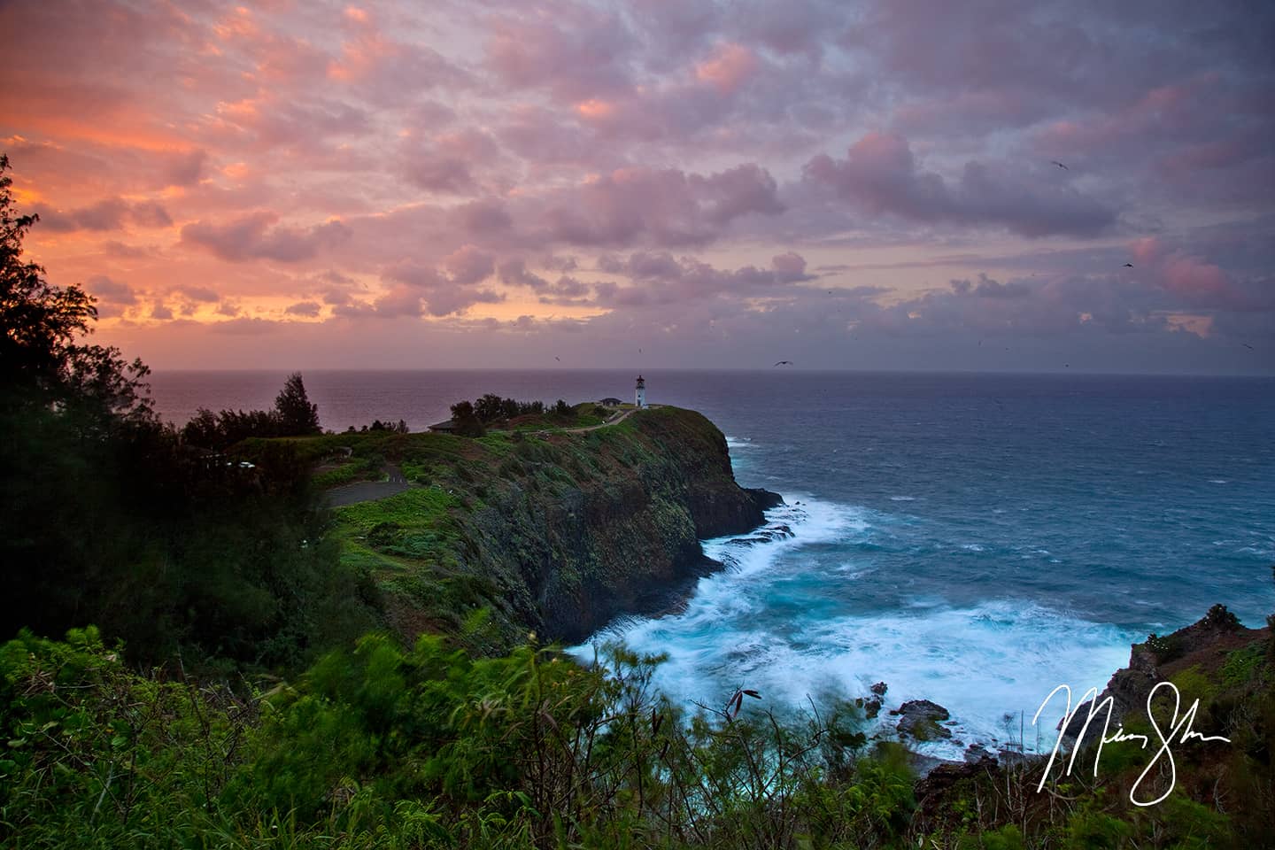 Open edition fine art print of Kilauea Lighthouse Sunset from Mickey Shannon Photography. Location: Kilauea Lighthouse, Kaua'i Hawai'i