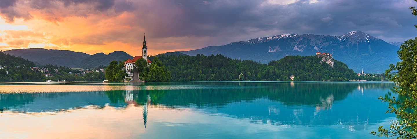 Lake Bled Sunset Panorama - Lake Bled, Slovenia