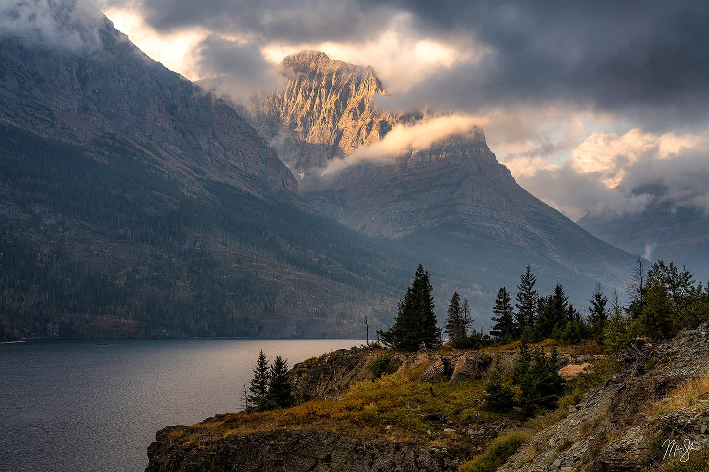 Light over Little Chief Mountain - St. Mary Lake, Glacier National Park, Montana