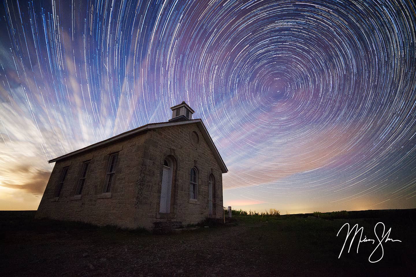 Lower Fox Creek Schoolhouse Startrails - Lower Fox Creek Schoolhouse, Tallgrass Prairie National Preserve, Kansas