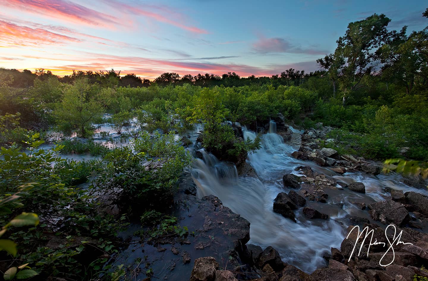 Santa Fe Lake Falls Sunset - Santa Fe Lake, Augusta, Kansas