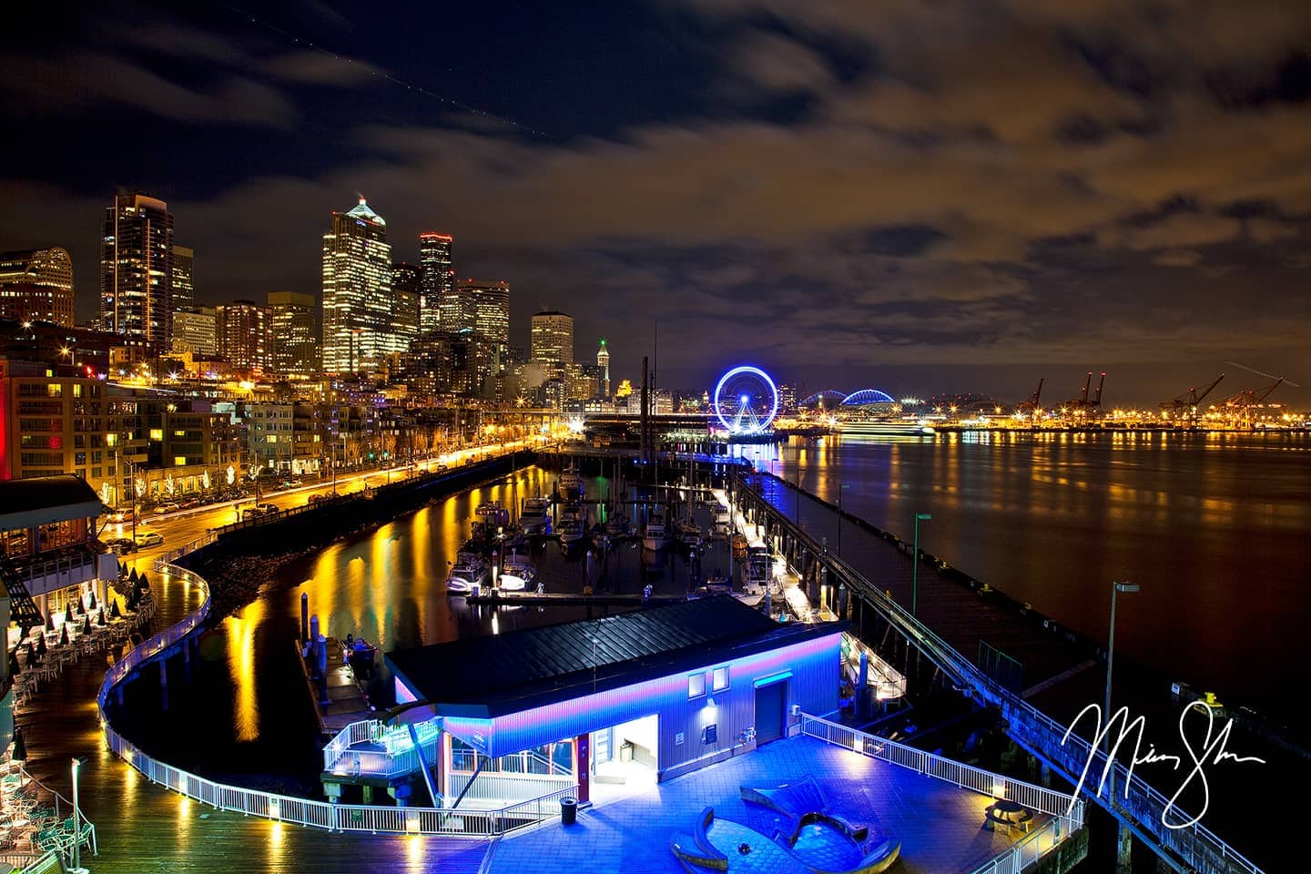 Open edition fine art print of Seattle at Night from Mickey Shannon Photography. Location: Seattle, Washington