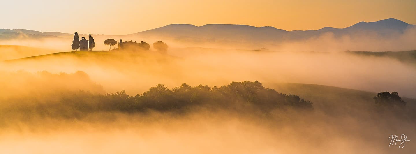 Shroud of Fog over Chapel Vitaleta - Chapel Vitaleta, Val dOrcia, Tuscany, Italy