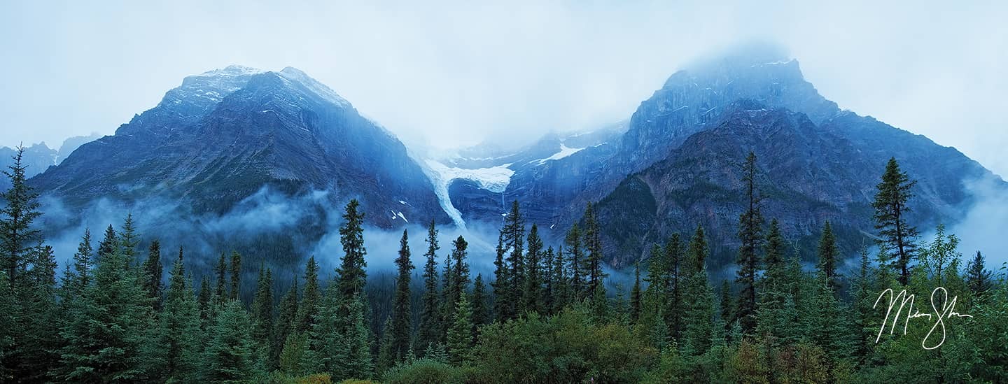 Snowbird Glacier in the Fog Panorama - Icefields Parkway, Banff National Park, Alberta, Canada