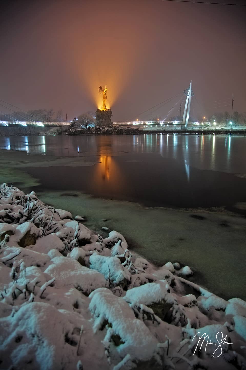 Snowy Scene at the Keeper of the Plains - Keeper of the Plains, Wichita, KS