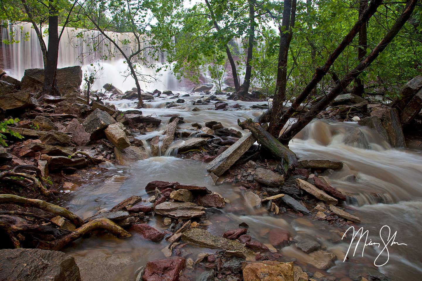 Spring at Cowley Falls - Cowley State Fishing Lake Waterfall, Kansas