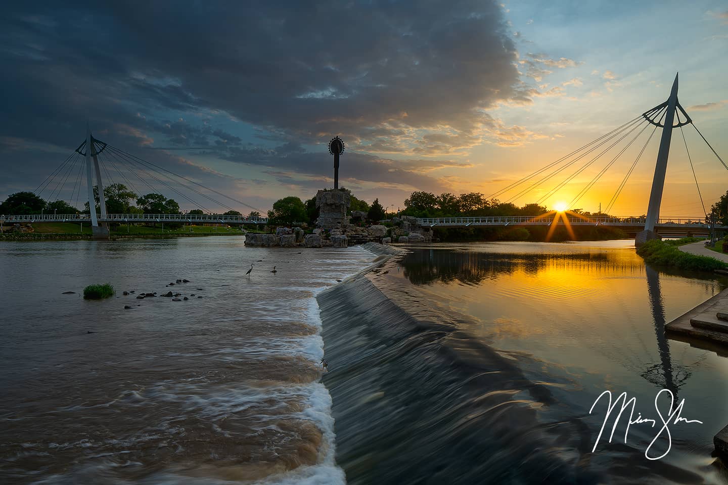 Starburst Sunset at the Keeper of the Plains - The Keeper of the Plains, Wichita, Kansas