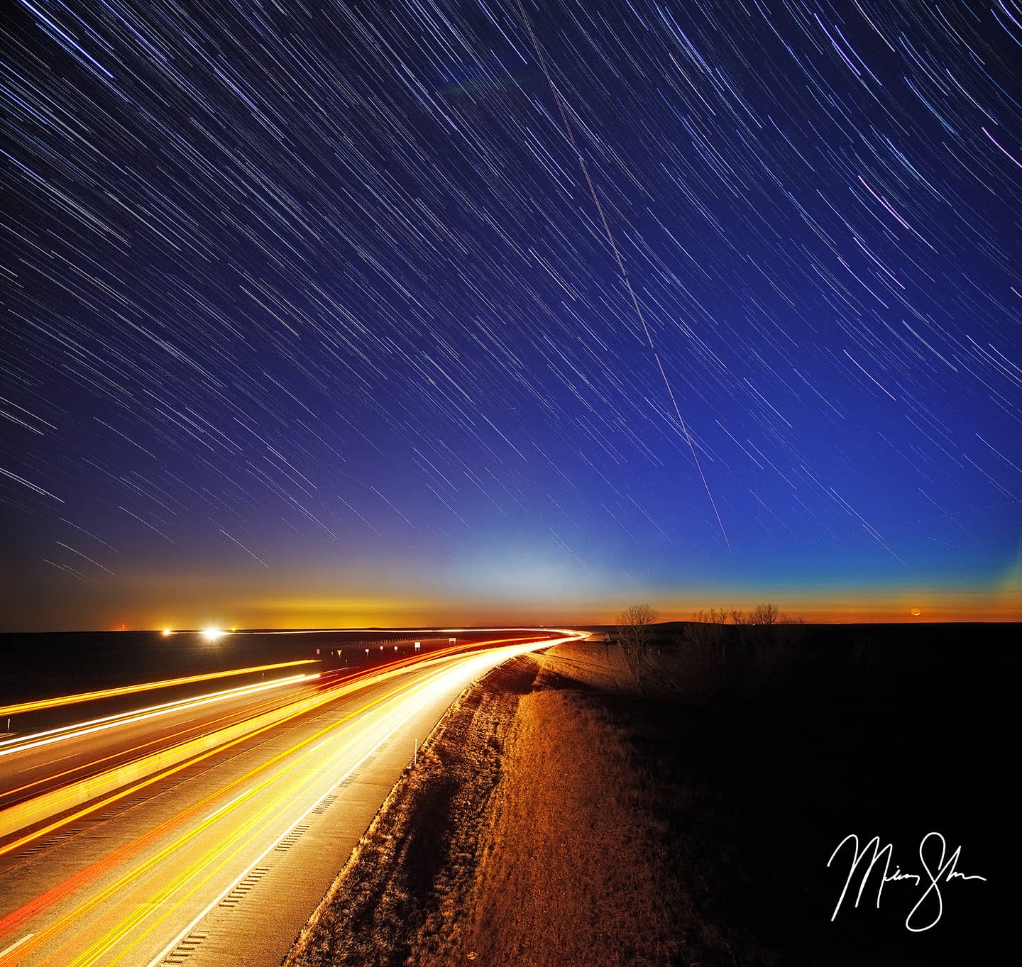 Startrails on the Kansas Turnpike - Near Emporia, Kansas