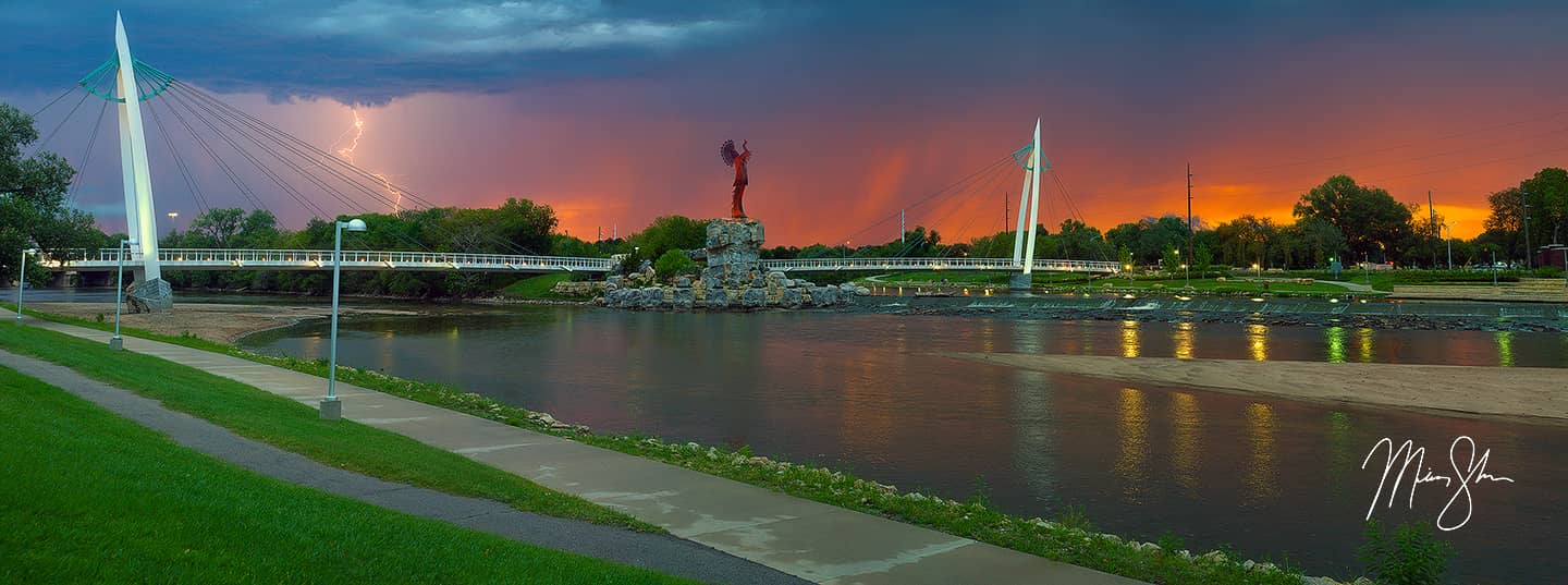 Stormy Keeper of the Plains Panorama - Wichita, KS