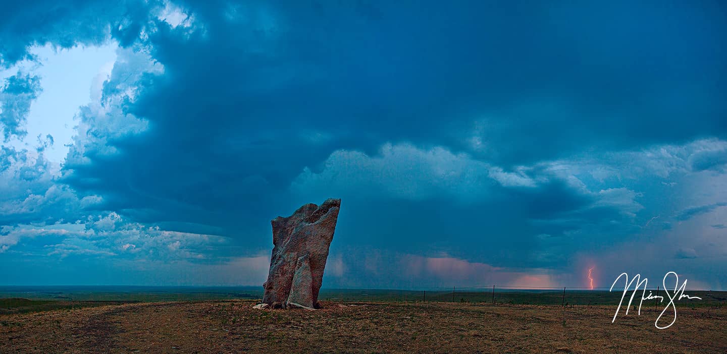 Stormy Teter Rock Panorama - Teter Rock, Flint Hills near Cassoday, Kansas