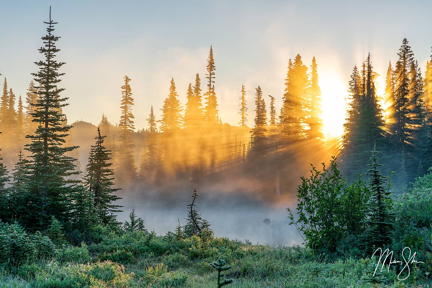 Sunbeam Sunrise - Reflection Lake, Mount Rainier National Park, Washington