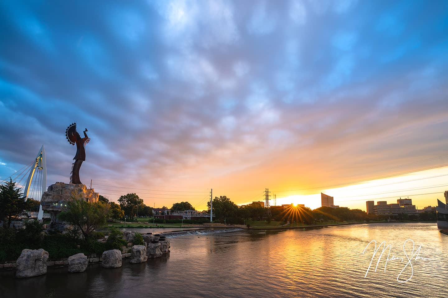 Sunburst Sunrise at the Keeper of the Plains - The Keeper of the Plains, Wichita, Kansas