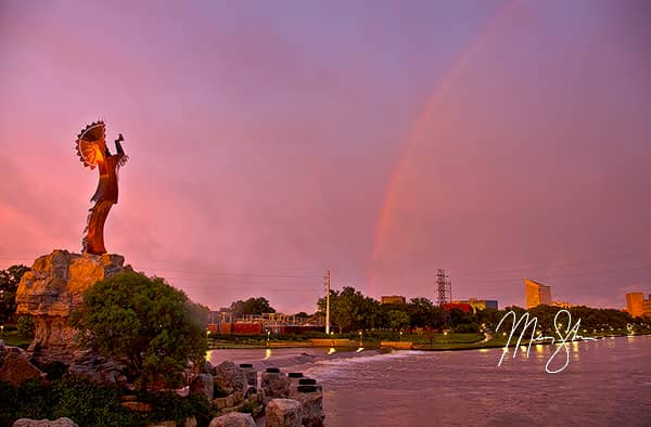 Keeper of the Plains Rainbow Sunset