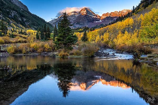 Maroon Bells Sunrise Autumn Reflection