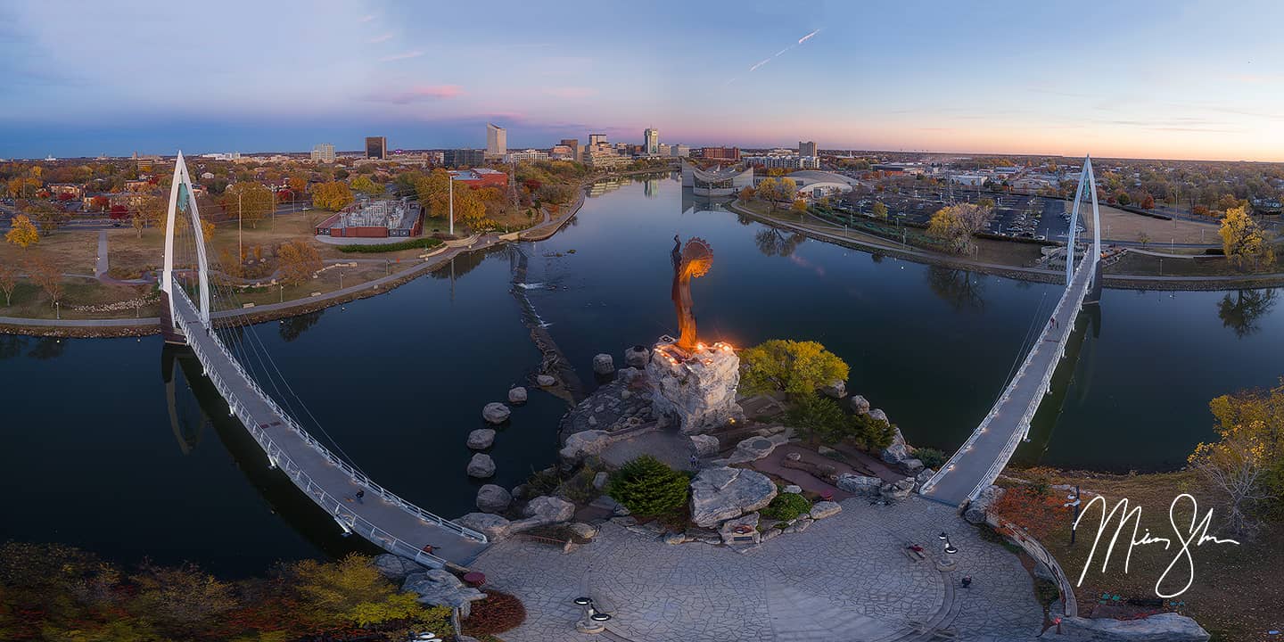 Wichita Twilight Panorama - The Keeper of the Plains, Wichita, Kansas