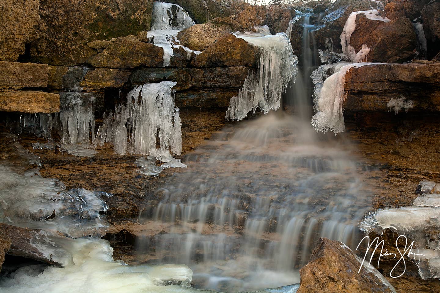 Winter at Santa Fe Lake Falls - Santa Fe Lake, Augusta, Kansas