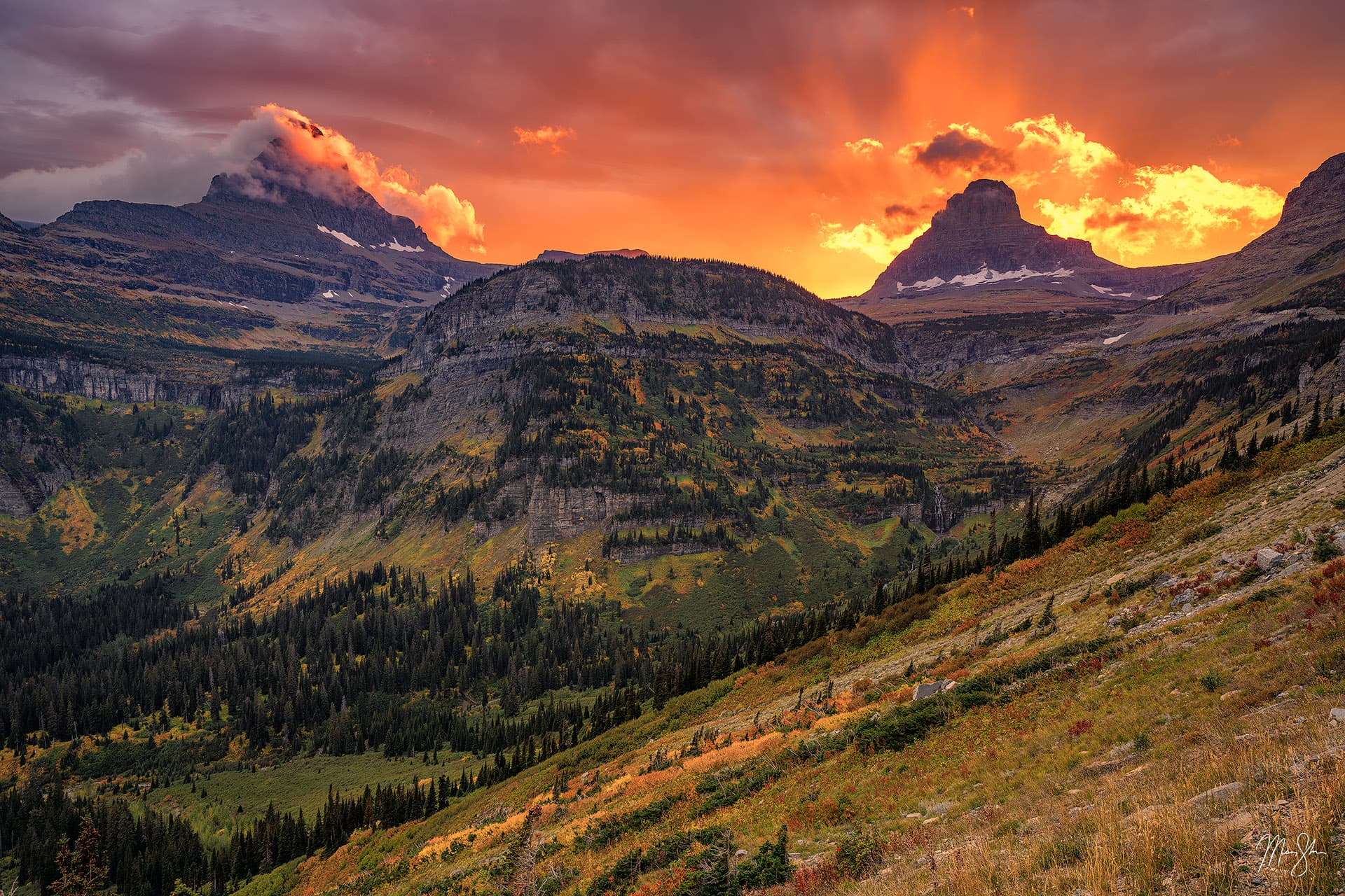 Montana Photography: Sunset over Going-to-the-Sun road in Glacier National Park